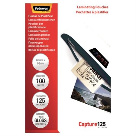 Lamineringsfickor Fellowes 100st 65x95mm 125mic blank