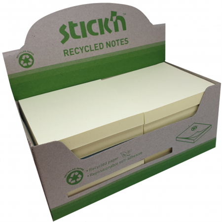 Notisblock Återvunnet 76x76mm Pastellgul 12-pack
