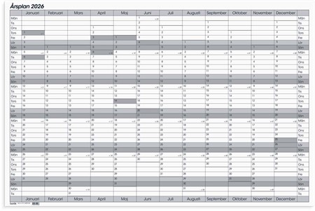 Kalender 2026 Årsplan whiteboard
