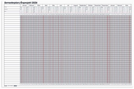 Kalender 2026 Semesterplan/Årsprojekt whiteboard