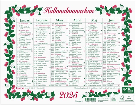 Väggkalender 2025 Lilla Hallonalmanackan