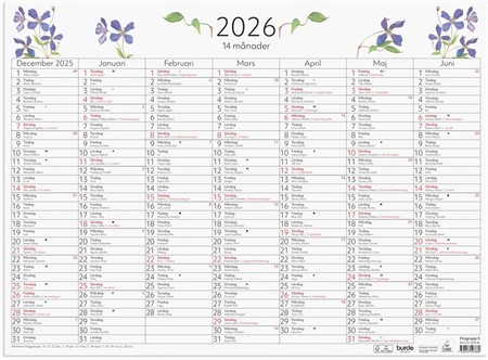 Väggkalender 2026 14-månaders väggblad