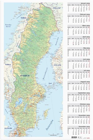 Väggkalender 2025 Väggblad Sverigekarta