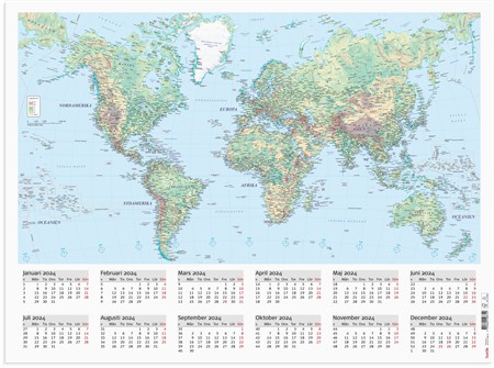 Väggkalender 2024 Väggblad Världskarta