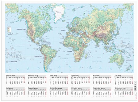 Väggkalender 2025 Väggblad Världskarta