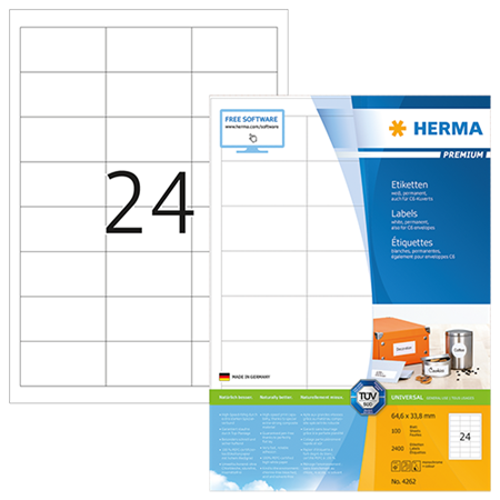 Etiketter Herma Premium 64,6x33,8 mm 2400/fp