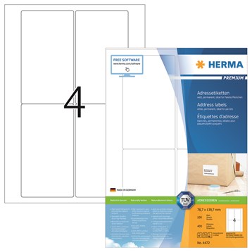 Etiketter Herma Premium 78,7x139,7 mm 400/fp